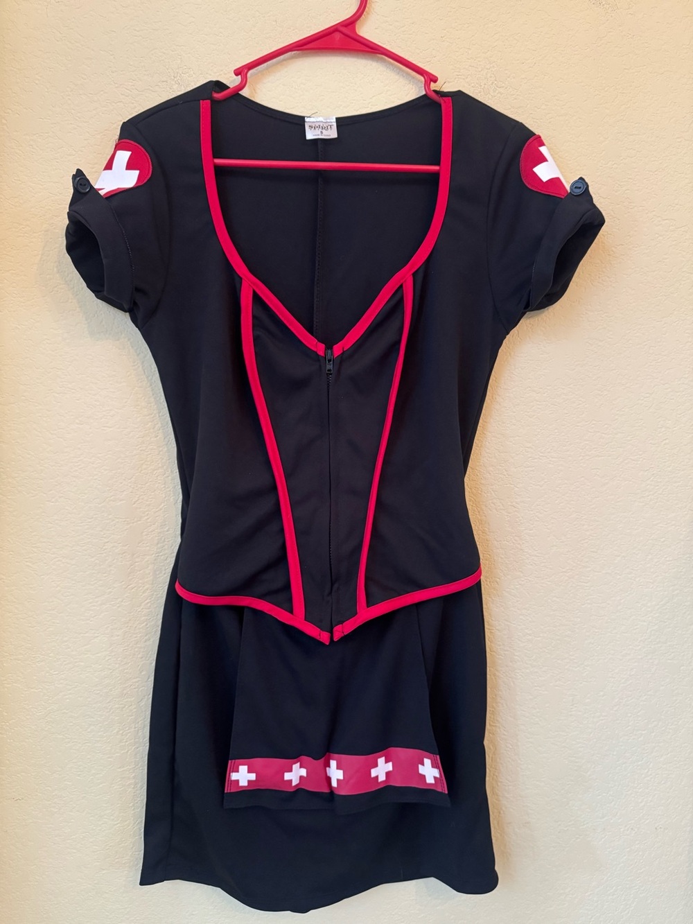 Spirit Halloween Naughty Nurse Costume- Dress, Belt, Hat and Thigh Highs Size S